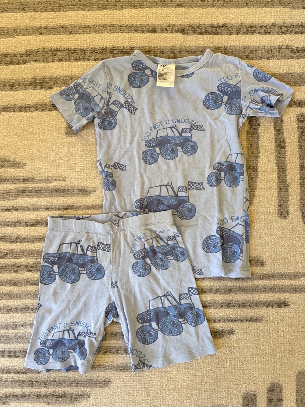 H&M Light Blue Monster Truck Pajama Set